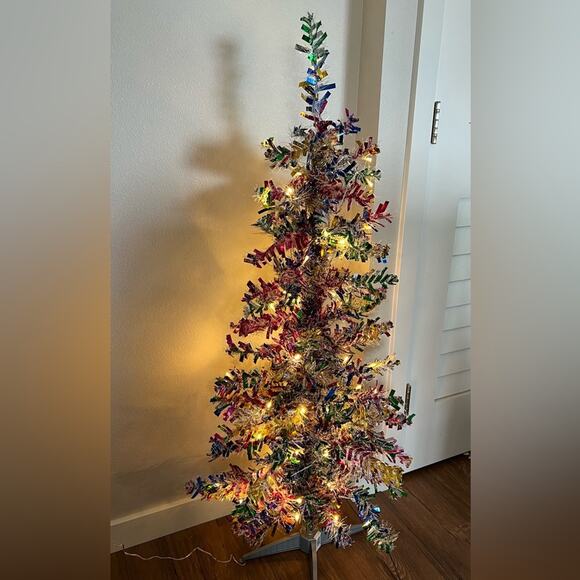 4ft Colorful Tinsel Christmas Tree Multicolored Silver Gold Pre-lit Warm Lights - Picture 2 of 12